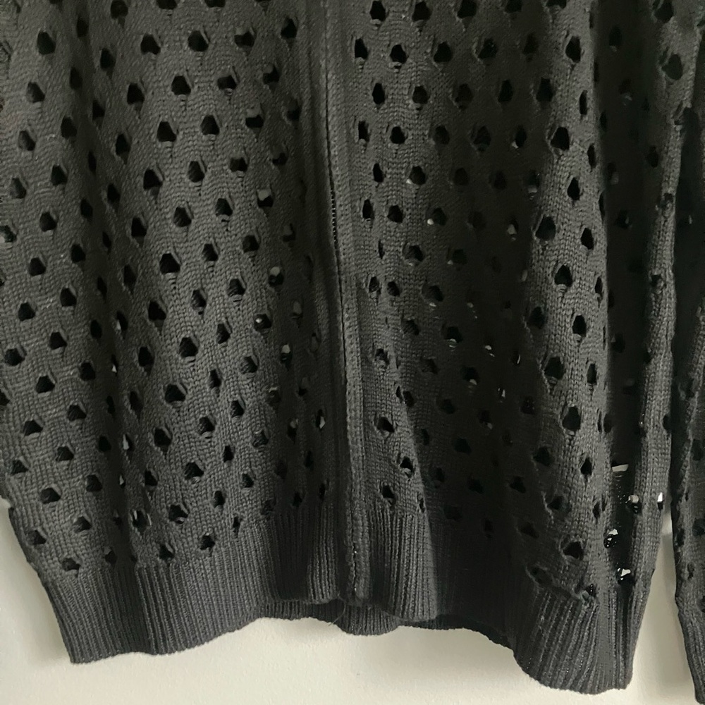 UNBRANDED Black Open Knit Zipper Front Crewneck Sweater Size XS (Like a S-M) - Picture 5 of 10